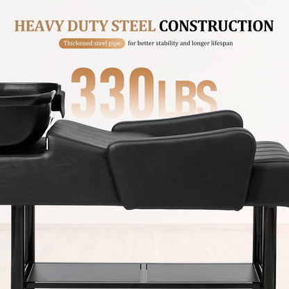 OmySalon BU2501 Salon Shampoo Backwash Unit with ABS Plastic Bowl & Storage Shelf & Freestanding Ottoman - G59000924