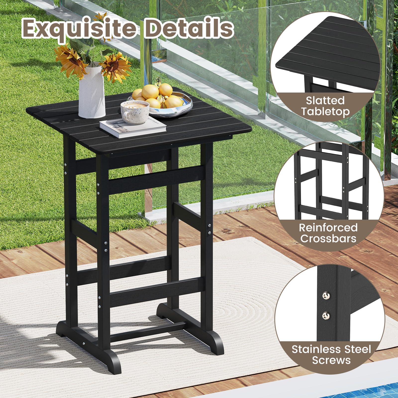 Tangkula 3-Piece Patio HDPE Bar Set - NP12060DK+NP12059DK