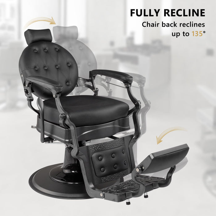 OmySalon BC1601 Vintage Style Heavy Duty Hydraulic Recline Barber Chair - G59000497+G59000498