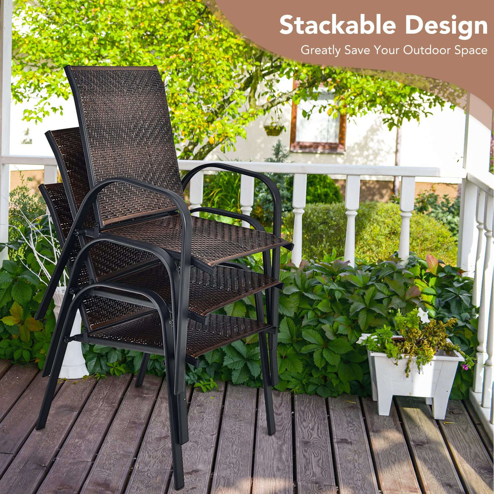 Tangkula Outdoor PE Wicker Stackable Chairs - 2*NP10511CF-6