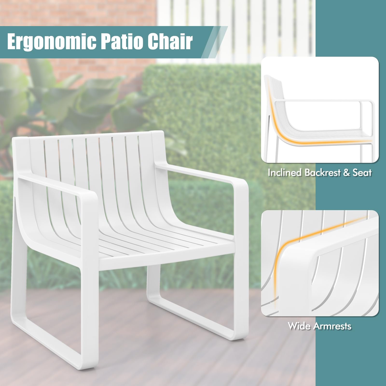 Tangkula Patio Chairs Set of 2/4 - 2*NP11948WH-2