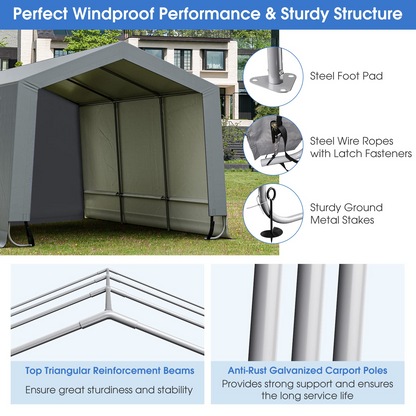 Tangkula 10x16Ft Heavy-Duty Carport, Outdoor Portable Garage with Reinforced Triangular Beams, Galvanized Steel Frame - NP10685GR+