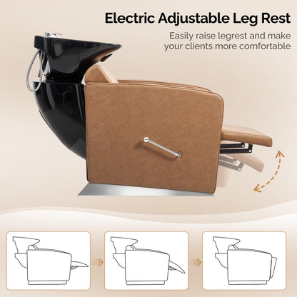 OmySalon BU1221 Salon Shampoo Backwash Chair Unit with Ceramic Shampoo Bowl & Adjustable Footrest - G59001089
