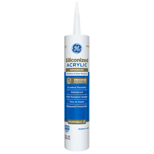 GE Advanced Siliconized Acrylic Windows, Doors, Ext 10.1-oz White Paintable Latex Caulk - 71223245