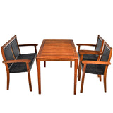 Tangkula 4 Pieces Patio Dining Set, Patiojoy Outdoor PE Rattan & Acacia Wood Dining Table Set with Umbrella Hole - HW67678+