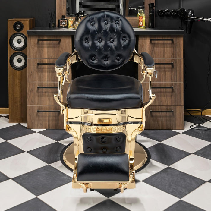 OmySalon BC1601 Vintage Style Heavy Duty Hydraulic Recline Barber Chair - G59000497+G59000498