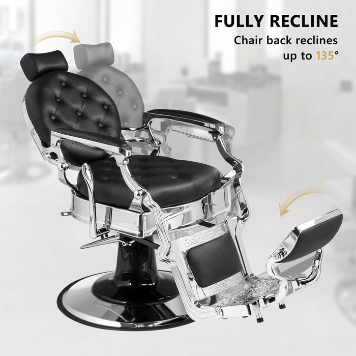 OmySalon BC1602 Vintage Style Heavy Duty Hydraulic Recline Barber Chair - G59000499+G59000500