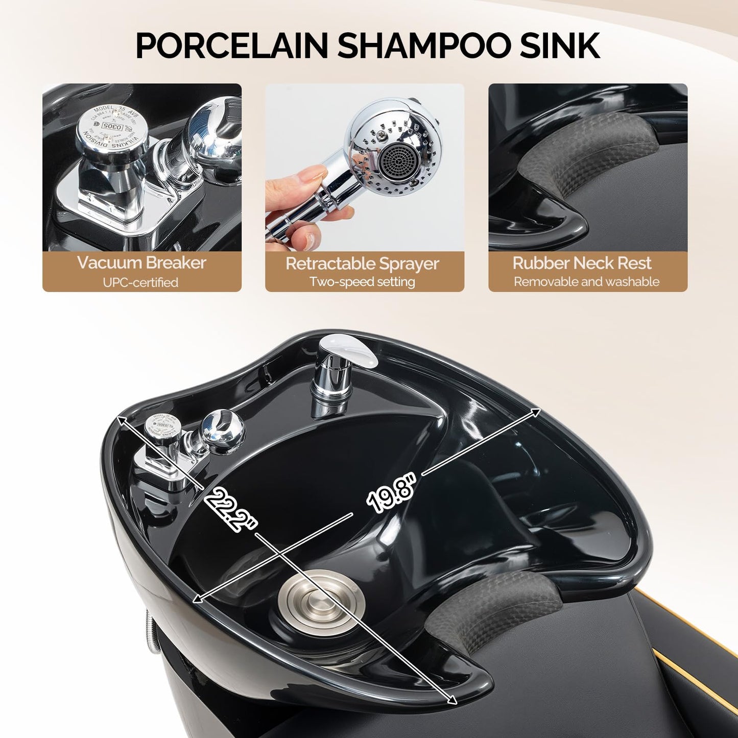 OmySalon BU1221 Salon Shampoo Backwash Chair Unit with Ceramic Shampoo Bowl & Adjustable Footrest - G59001089