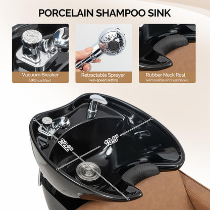 OmySalon BU1221 Salon Shampoo Backwash Chair Unit with Ceramic Shampoo Bowl & Adjustable Footrest - G59001089