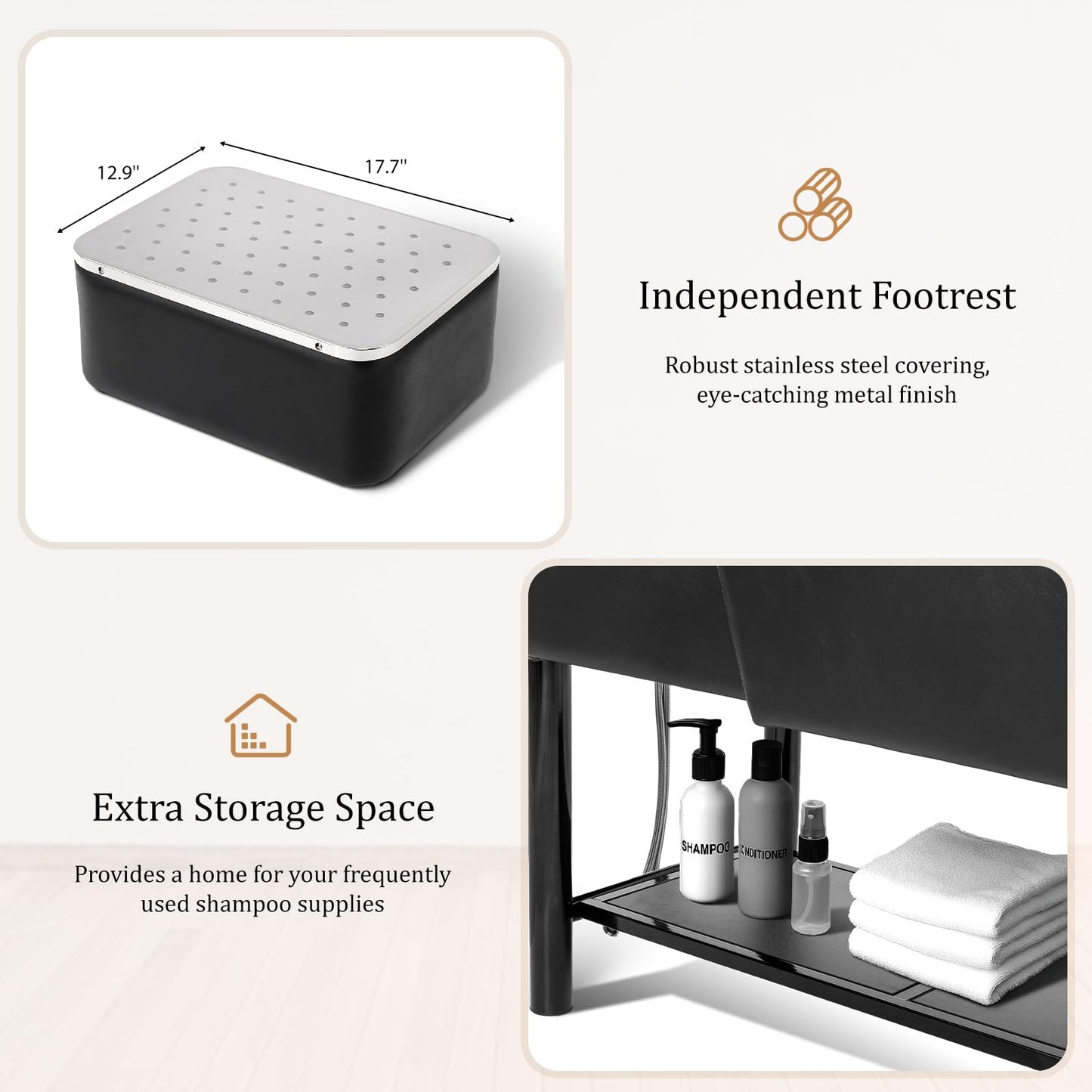 OmySalon BU2501 Salon Shampoo Backwash Unit with ABS Plastic Bowl & Storage Shelf & Freestanding Ottoman - G59000924