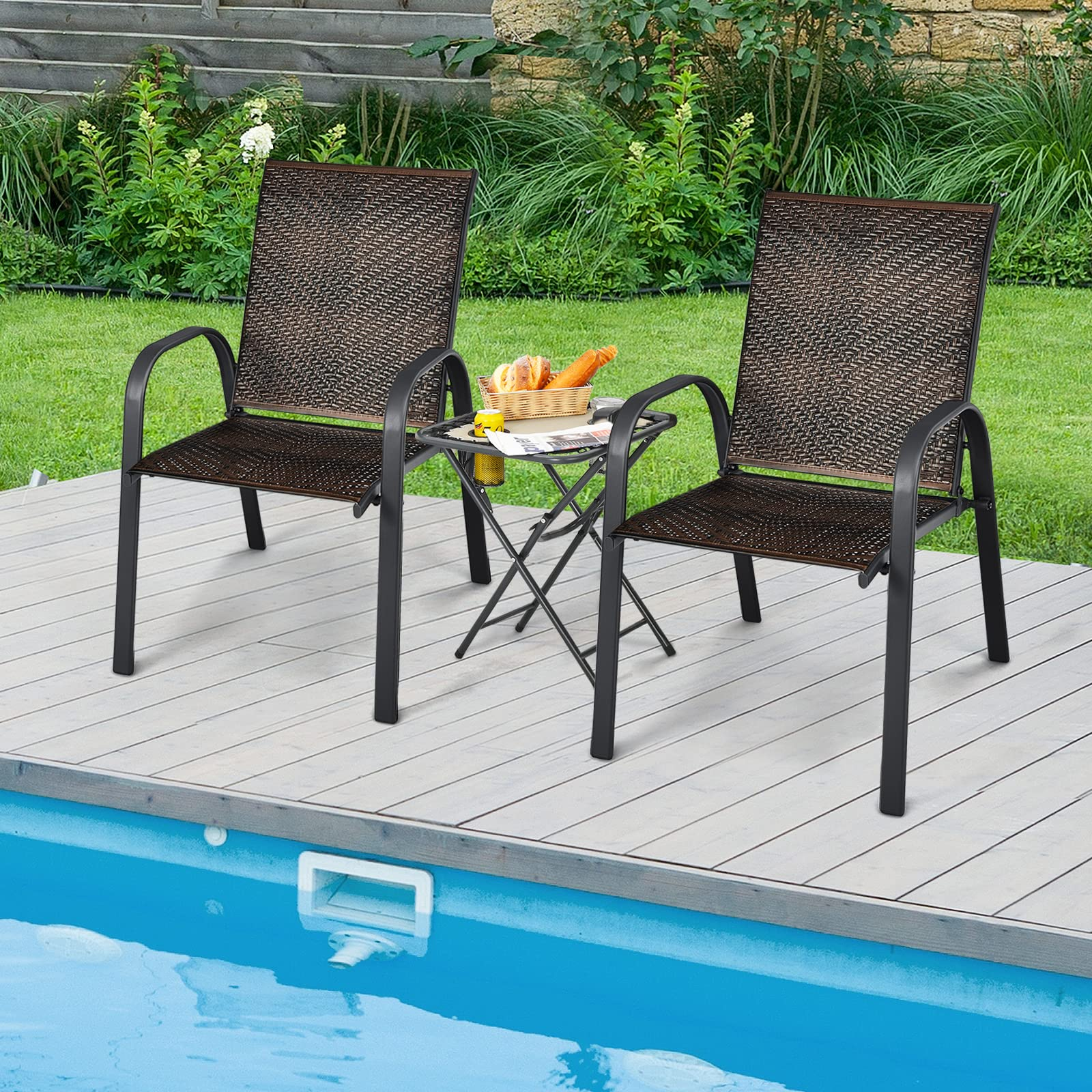 Tangkula Outdoor PE Wicker Stackable Chairs - 2*NP10511CF-6