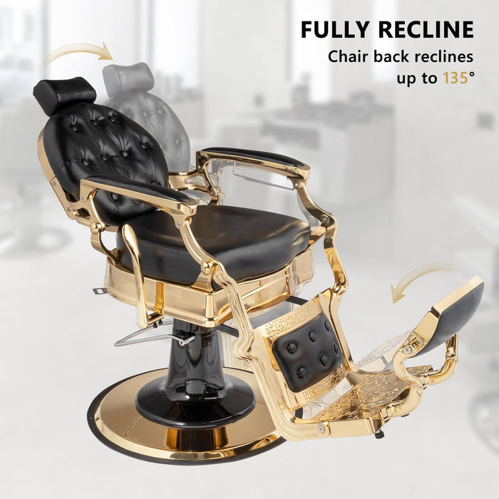 OmySalon BC1601 Vintage Style Heavy Duty Hydraulic Recline Barber Chair - G59000497+G59000498