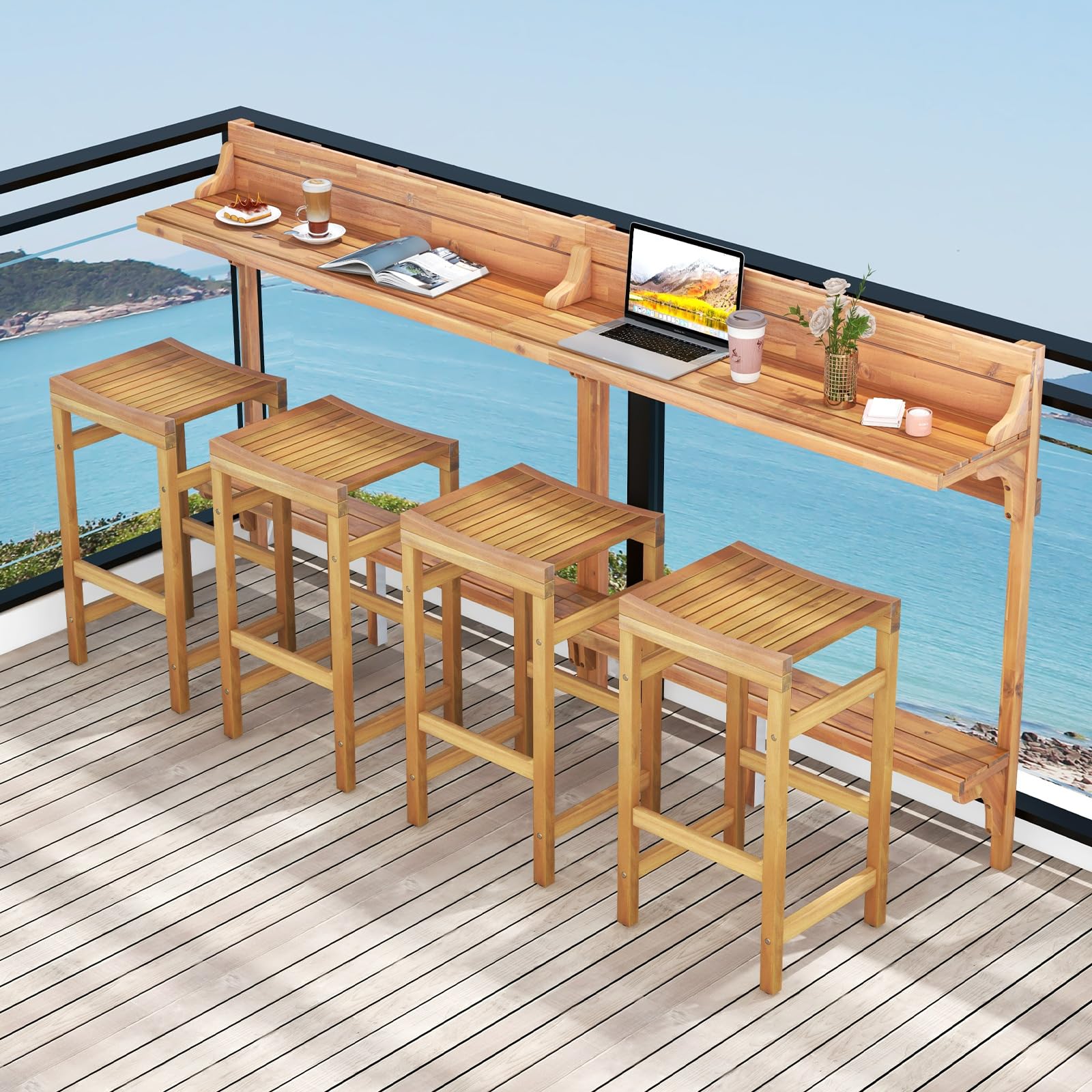 Tangkula Acacia Wood Balcony Table Set - 2*HW72357