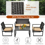 Tangkula 4-Piece Patio Rattan Furniture Set, Outdoor Conversation Set - HW64403