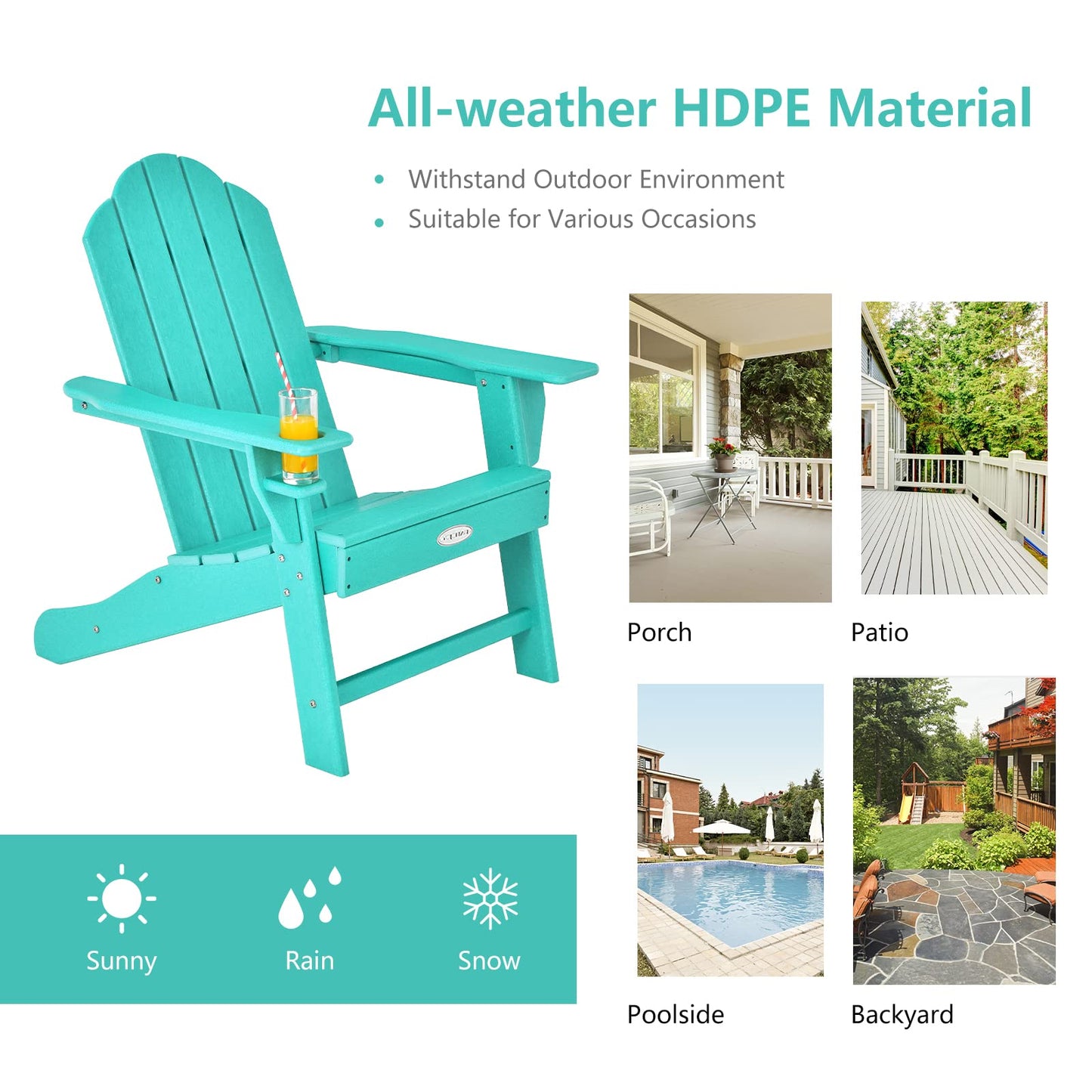 Tangkula Adirondack Chair Outdoor, Fade Resistant HDPE Armchairs with Cup Holder - 4*NP10292BK