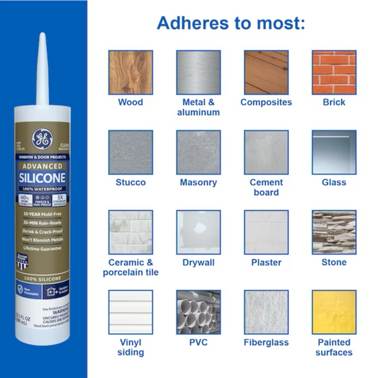 GE Advanced Silicone 2 Windows, Doors, Exteriors 10.1-oz White Silicone Caulk - 71223242