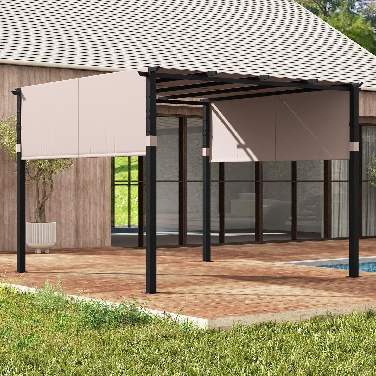 Tangkula 10x10 Ft Pergola, Patio Pergola with 2-Piece Retractable Sun Shade Canopy - NP11780BE+