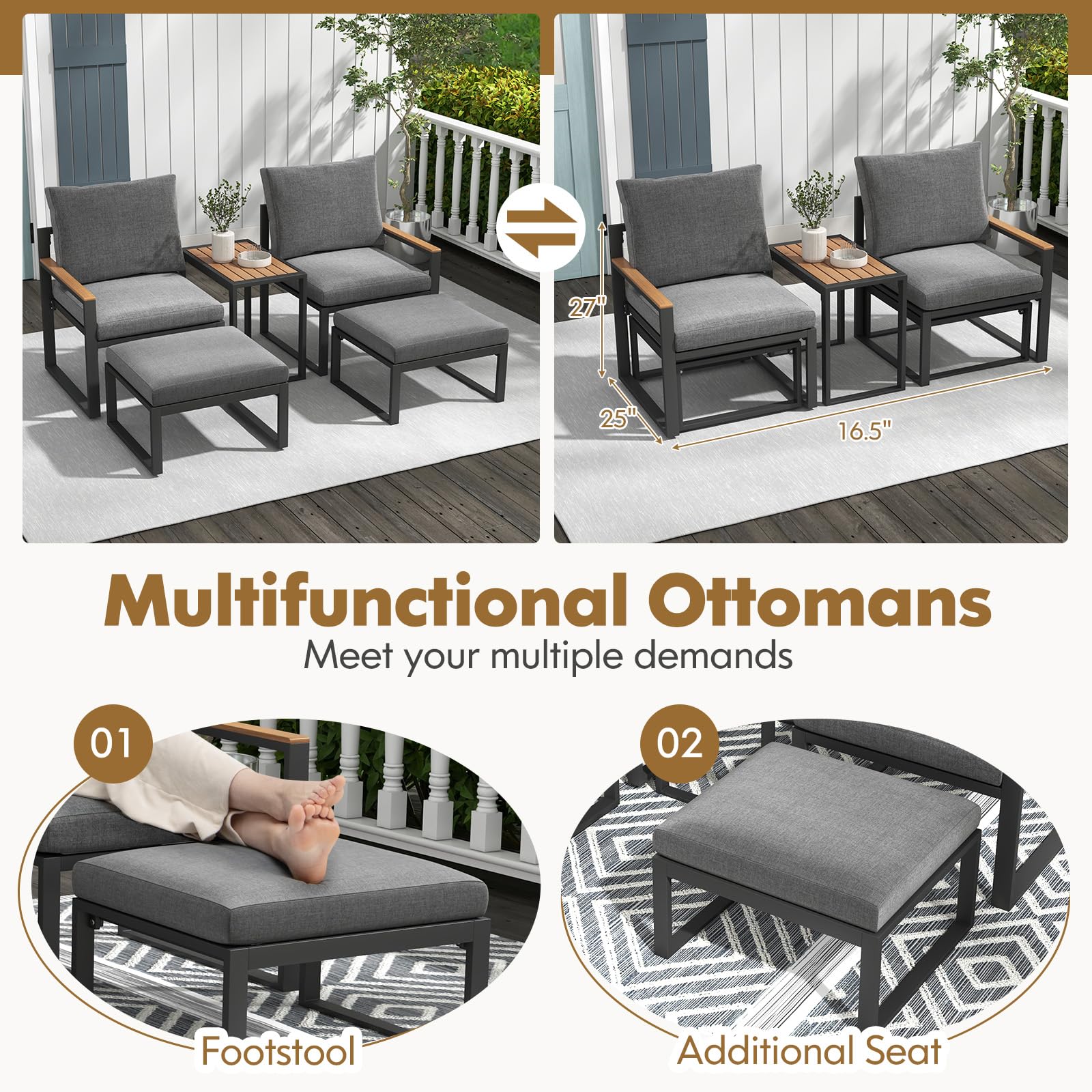 Tangkula 5 Pieces Patio Furniture Set - NP11787GR+