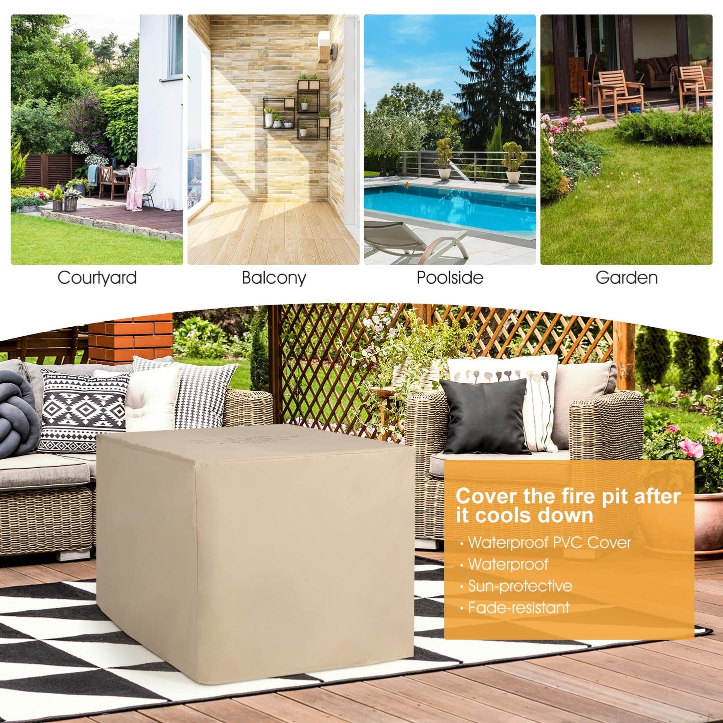 Tangkula 9 Pieces Outdoor Patio Furniture Set with 35-Inch Propane Fire Pit Table - NP10262DK+HW68592DK+