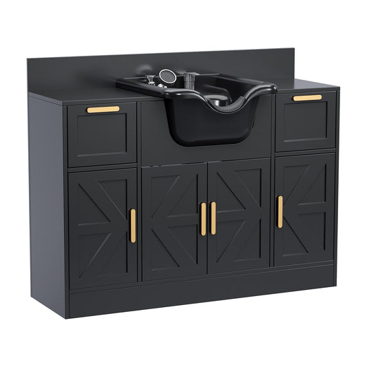 Omysalon SCWSB Freestanding Salon Wet Cabinet Station with Storage Drawers, Shampoo Bowl & Geometric Finish - G59001080
