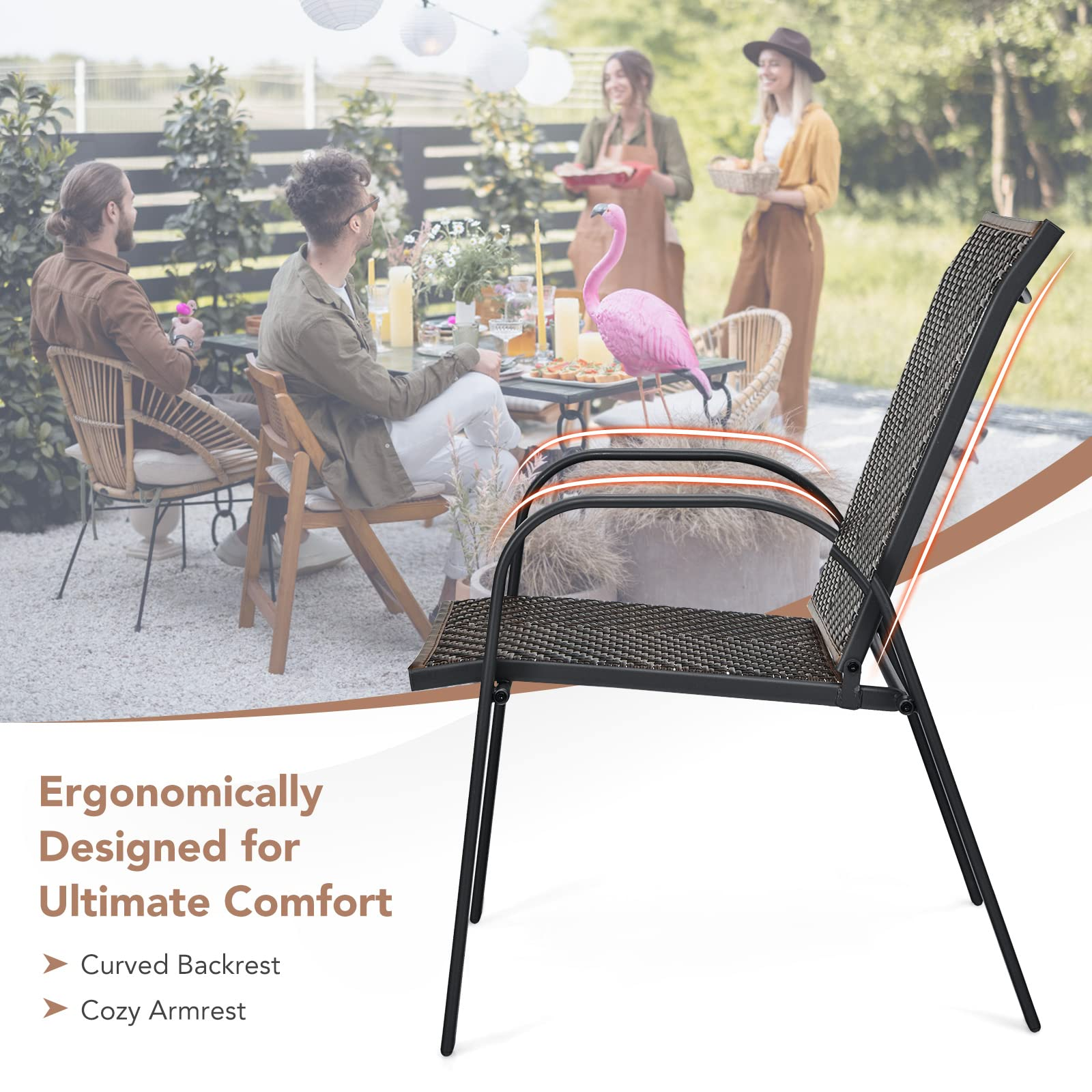 Tangkula Outdoor PE Wicker Stackable Chairs - 2*NP10511CF-6