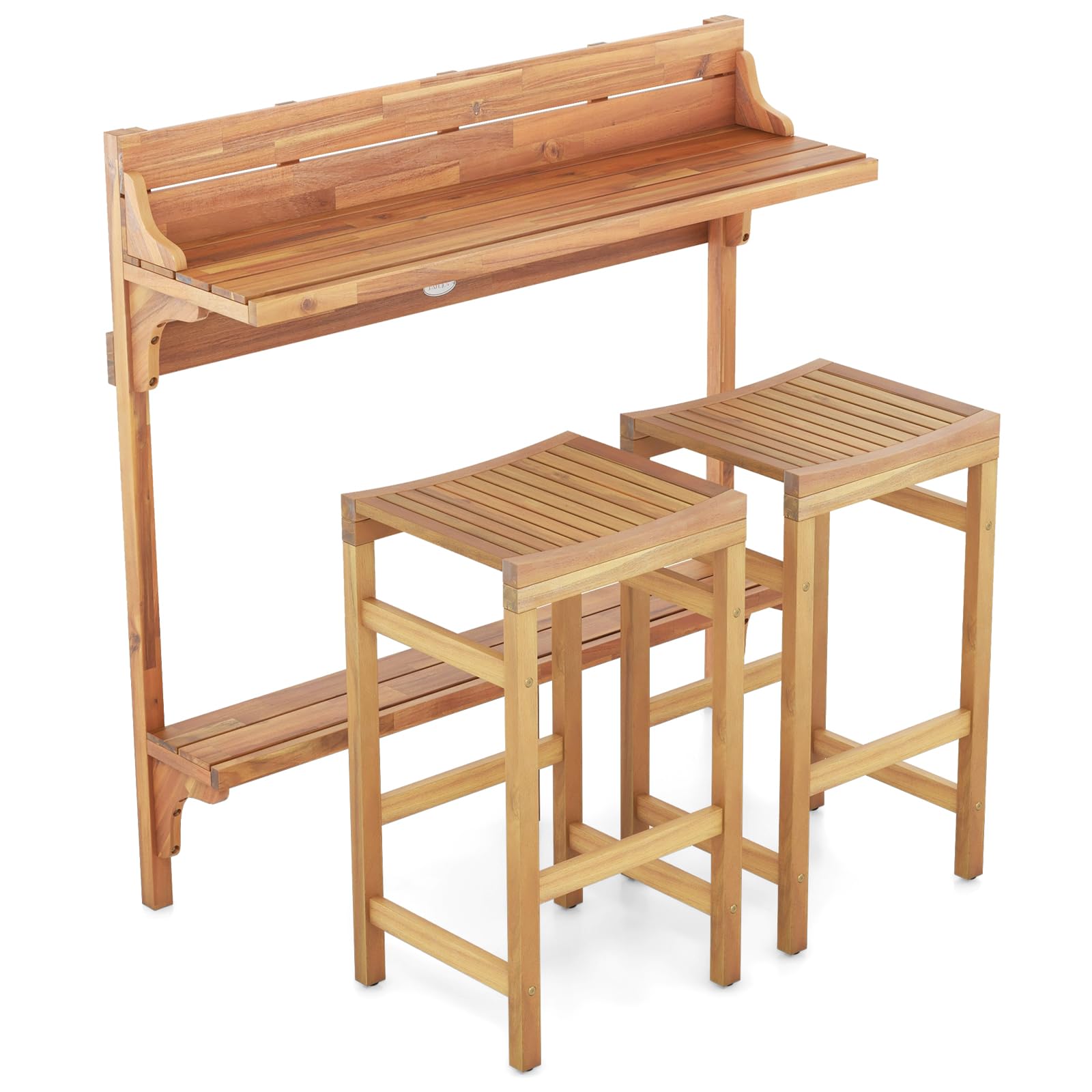 Tangkula Acacia Wood Balcony Table Set - 2*HW72357