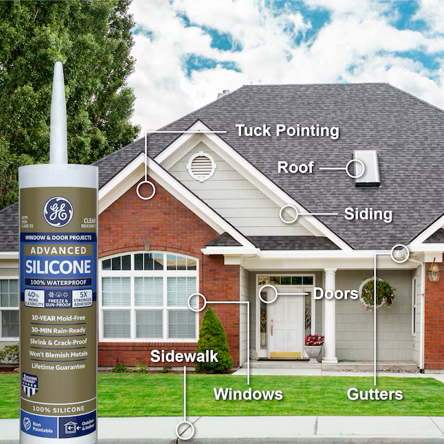 GE Advanced Silicone 2 Windows, Doors, Exteriors 10.1-oz Almond Silicone Caulk
