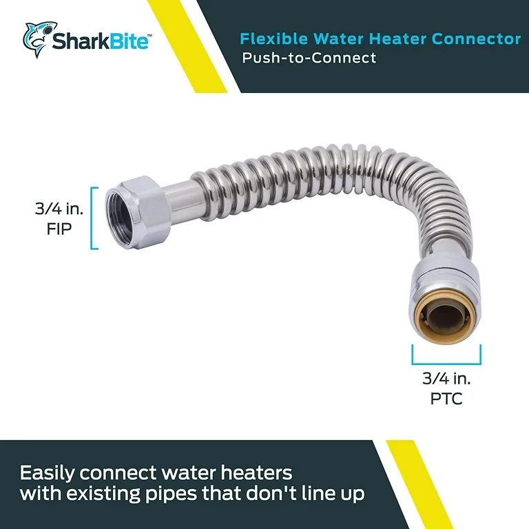 GE SharkBite 12-in 3/4-in Push-to-Connect Inlet x 3/4-in FIP Outlet Corrugated Stainless Steel Water Heater Connector - SS3088FLEX12LF