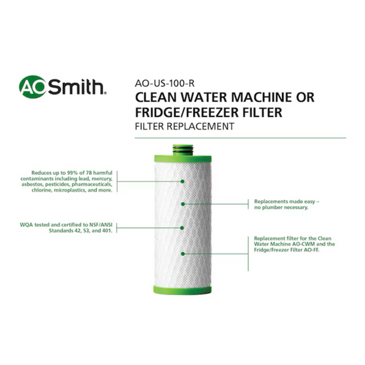 A.O. Smith Clean Water Machine or Fridge Carbon Block Under Sink Replacement Filter - AO-US-100-R