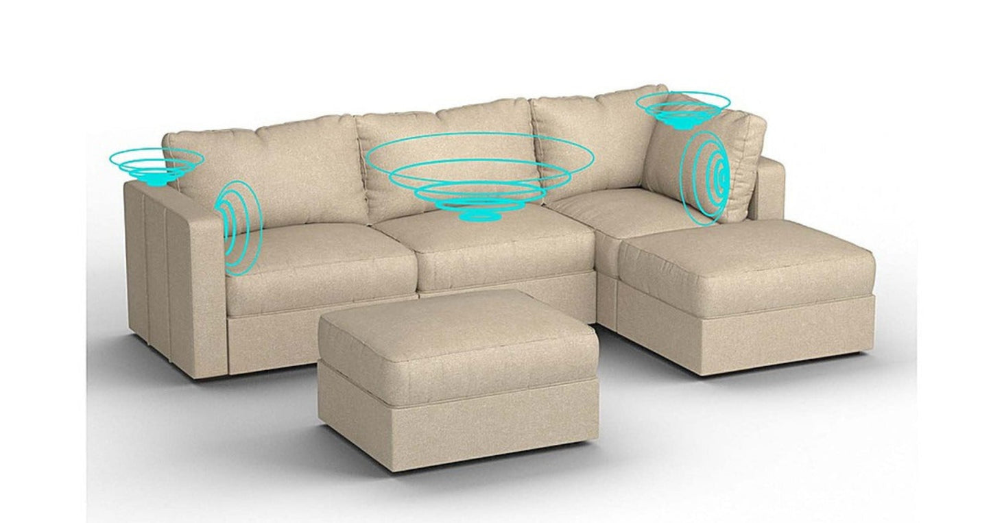 Lovesac – 5 Seats + 5 Sides Combed Chenille & Standard Foam with 6 Speaker Immersive Sound + Charge System – Tan - BB6484281