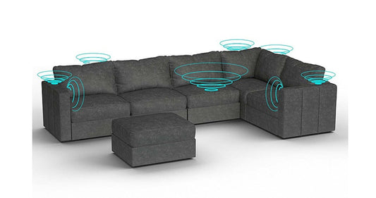 Lovesac – 6 Seats + 8 Sides Corded Velvet & Lovesoft with 8 Speaker Immersive Sound + Charge System – Charcoal Grey - BB6483899