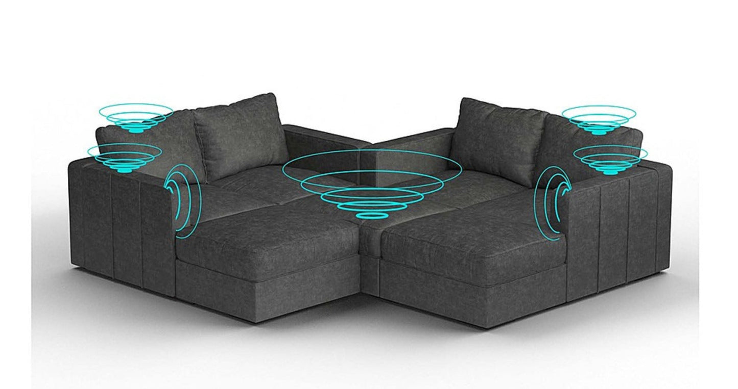 Lovesac – 7 Seats + 8 Sides Corded Velvet & Standard Foam with 10 Speaker Immersive Sound + Charge System – Charcoal Grey - BB6484397
