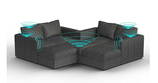 Lovesac – 7 Seats + 8 Sides Corded Velvet & Standard Foam with 10 Speaker Immersive Sound + Charge System – Charcoal Grey - BB6484397