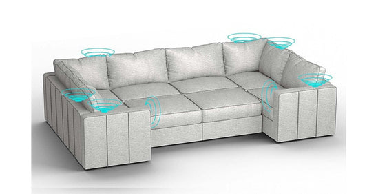 Lovesac – 8 Seats + 10 Sides Luxe Chenille & Lovesoft with 10 Speaker Immersive Sound + Charge System – Tonal Sterling - BB6484436