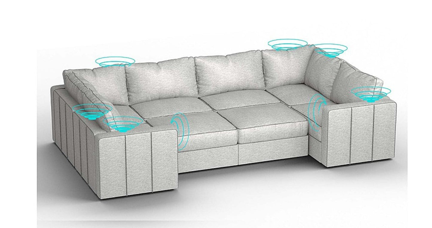 Lovesac – 8 Seats + 10 Sides Luxe Chenille & Lovesoft with 10 Speaker Immersive Sound + Charge System – Tonal Sterling - BB6484436