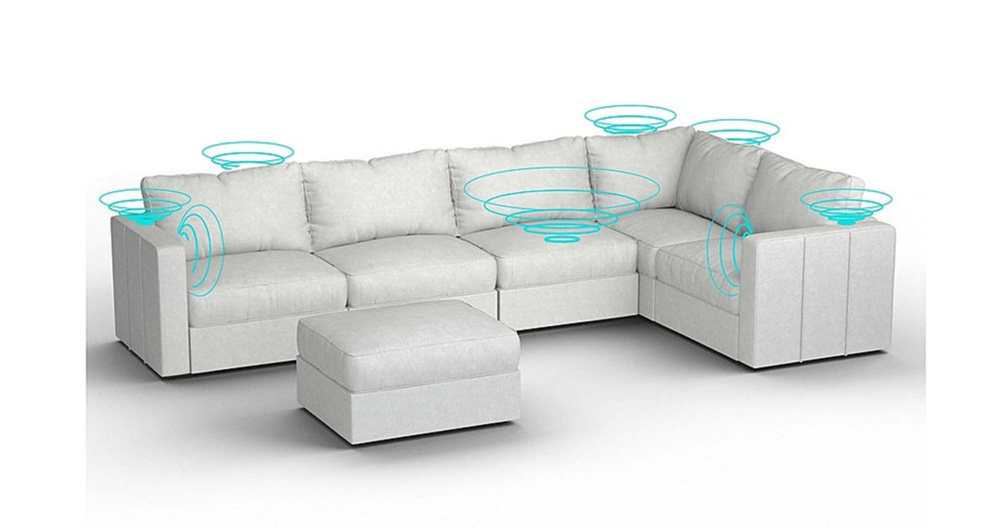 Lovesac – 6 Seats + 8 Sides Corded Velvet & Lovesoft with 8 Speaker Immersive Sound + Charge System – Sky Grey - BB6483869