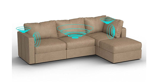 Lovesac – 4 Seats + 5 Sides Combed Chenille & Standard Foam with 6 Speaker Immersive Sound + Charge System – Taupe - BB6484196