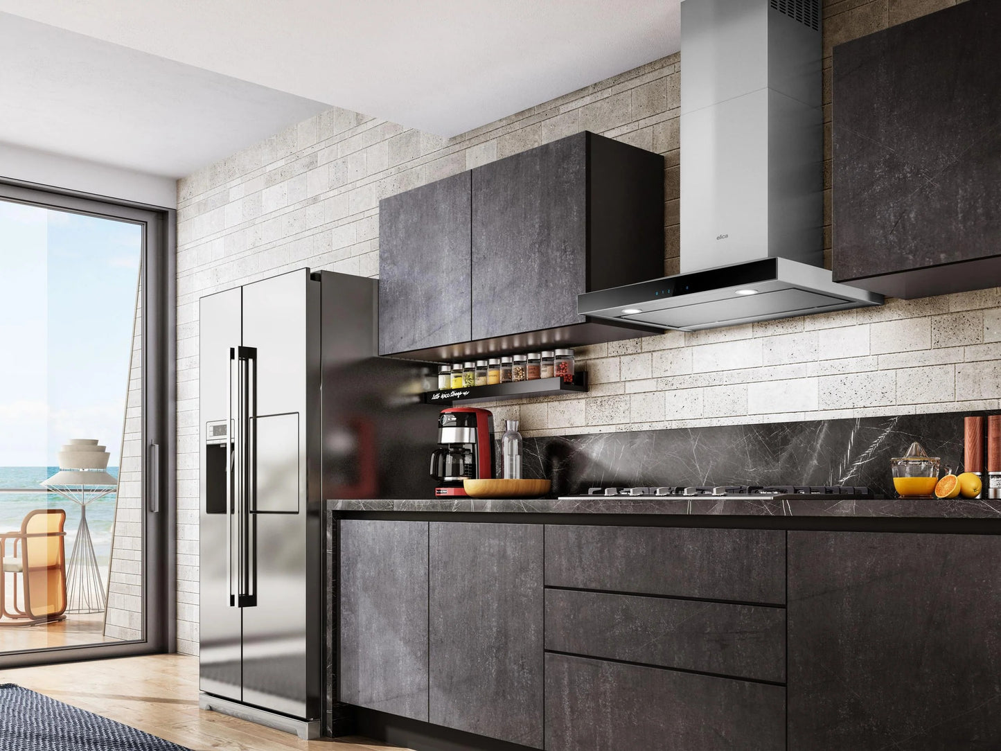 ELICA ELG630S3 LUGANO Wall Mount Range Hood 30" wide - 600CFM in Stainless Steel On Black - ELG630S3