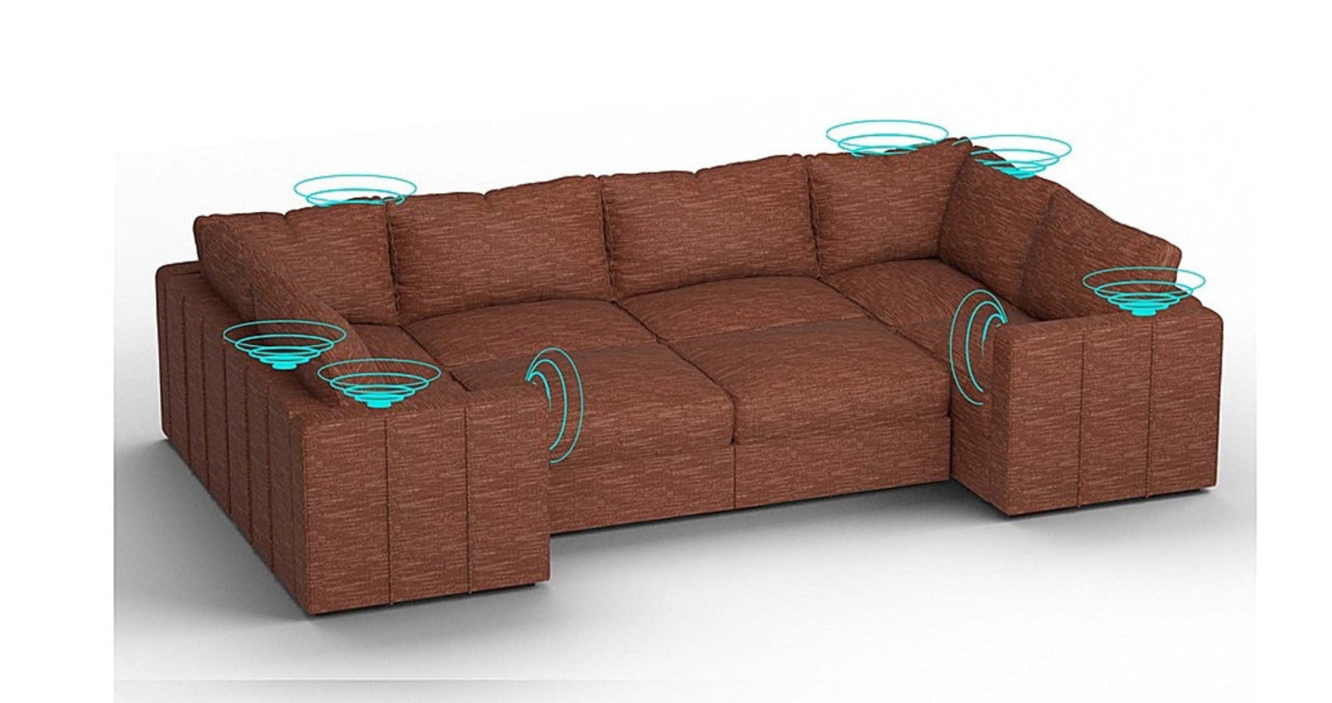 Lovesac – 8 Seats + 10 Sides Rained Chenille & Lovesoft with 10 Speaker Immersive Sound + Charge System – Terracotta - BB6484422
