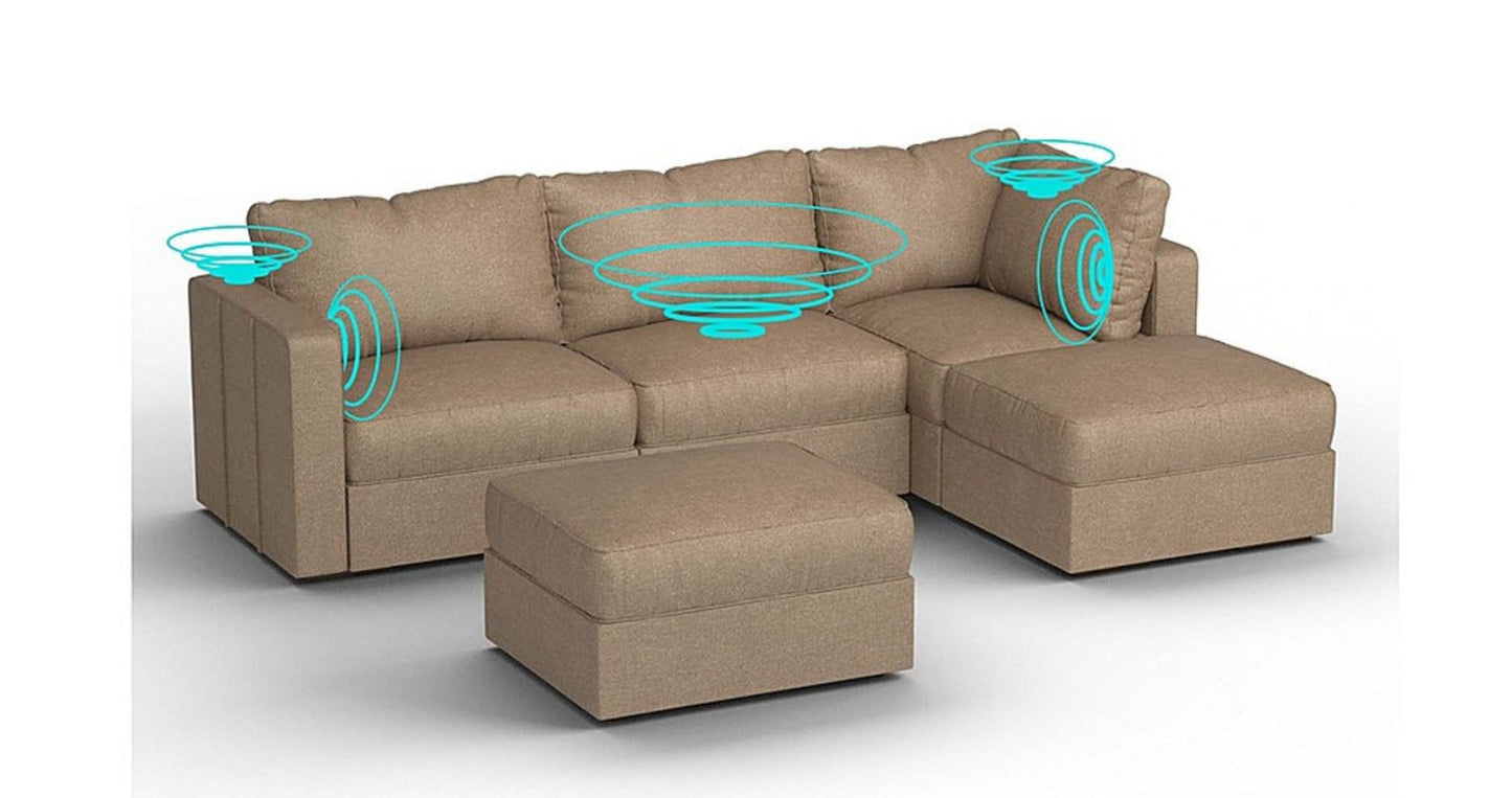 Lovesac – 5 Seats + 5 Sides Combed Chenille & Lovesoft with 8 Speaker Immersive Sound + Charge System – Taupe - BB6484273