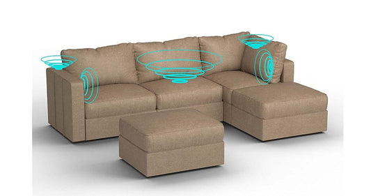 Lovesac – 5 Seats + 5 Sides Combed Chenille & Lovesoft with 8 Speaker Immersive Sound + Charge System – Taupe - BB6484273