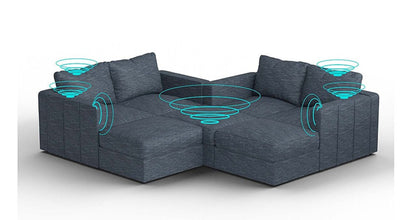 Lovesac – 4 Seats + 4 Sides Luxe Chenille & Lovesoft with 8 Speaker Immersive Sound + Charge System – Tonal Sterling - BB6484222