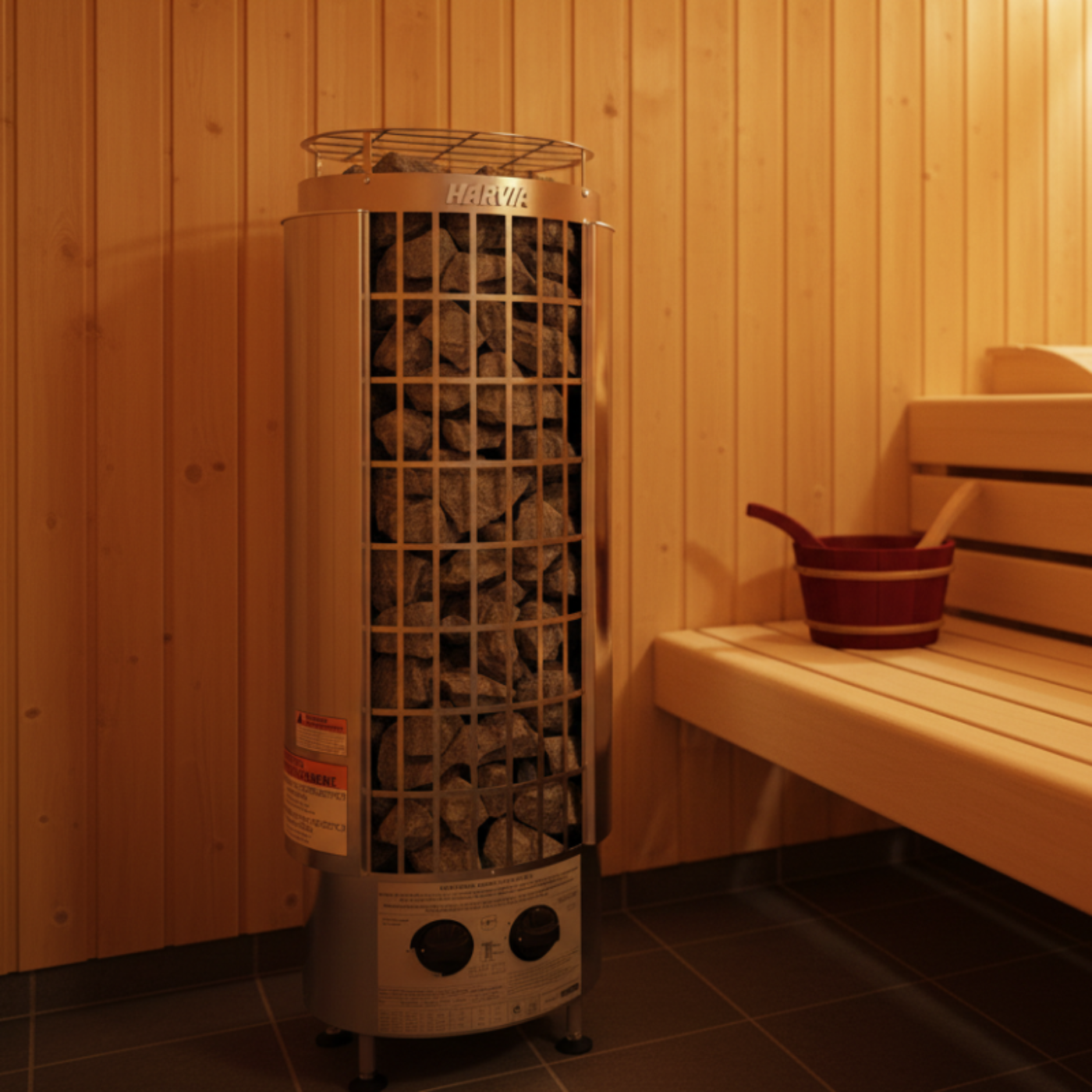 Harvia Cilindro PC90 9kW Electric Sauna Heater with Built-In Controls - HPCS9U1HB
