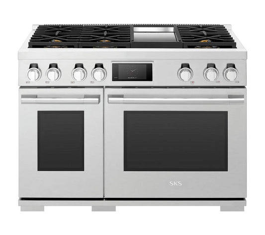 SIGNATURE KITCHEN SUITE SKSDR480GS 48-inch Dual-Fuel Pro Range with 6 Burners and Griddle - SKSDR480GS