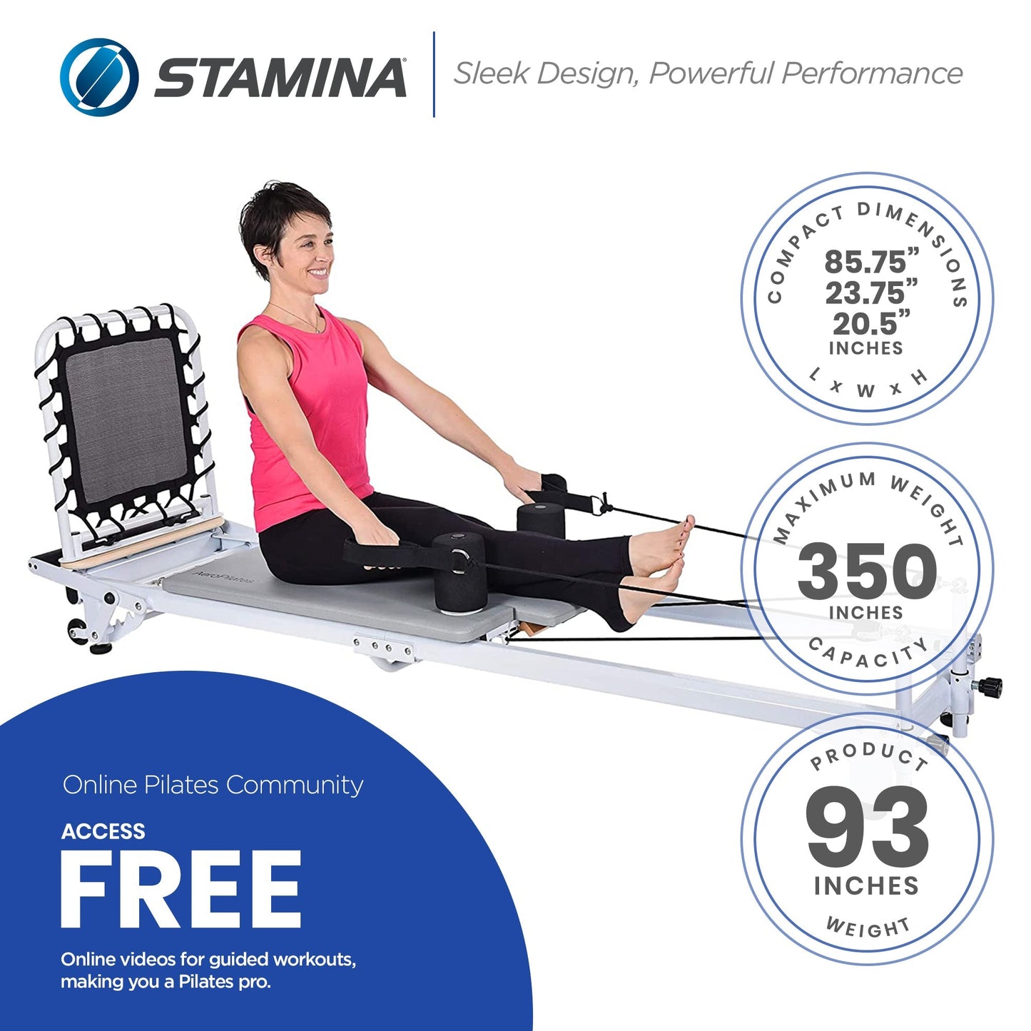 Stamina Products AeroPilates Precision Series Reformer Machine for Home Exercise Workouts, White -226529