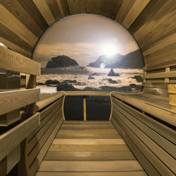 Dundalk Leisurecraft - 7x6 up to 4 people Panoramic View Cedar Barrel Saunas - Changeroom, No Porch