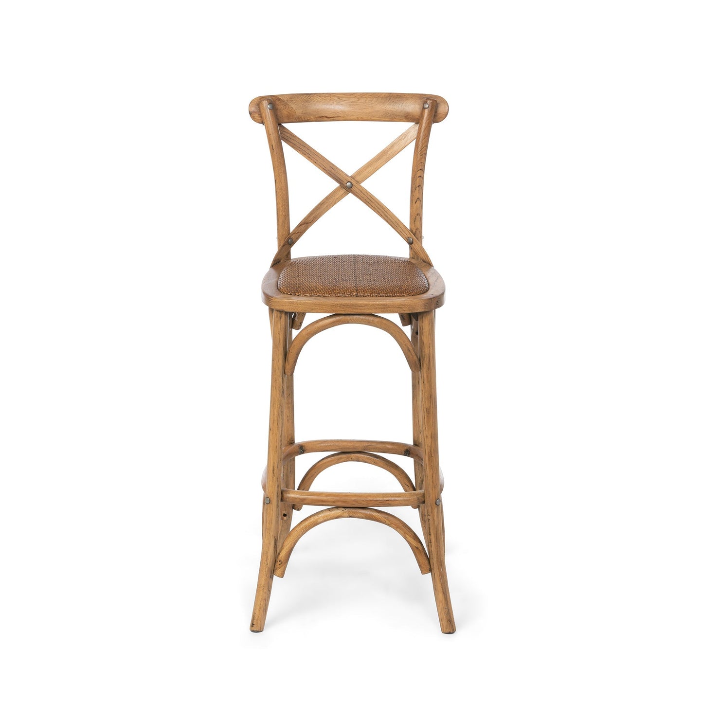 Park Hill Collection Wooden Cross Back Counter Stool - Rustic Aged Finish, Cane Woven Seat, Perfect for Farmhouse Decor - EFS81570