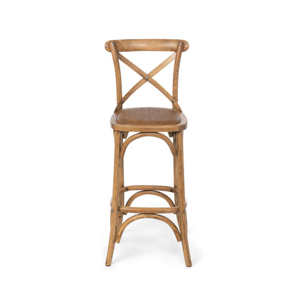 Park Hill Collection Wooden Cross Back Counter Stool - Rustic Aged Finish, Cane Woven Seat, Perfect for Farmhouse Decor - EFS81570