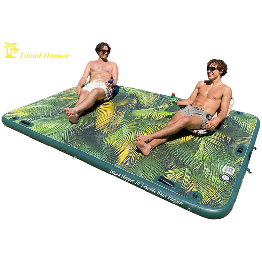 Island Hopper 10′ Lakeside Topical Graphic Series Inflatable Floating Dock and Bouncer Slide - LKS-BUDDY-10