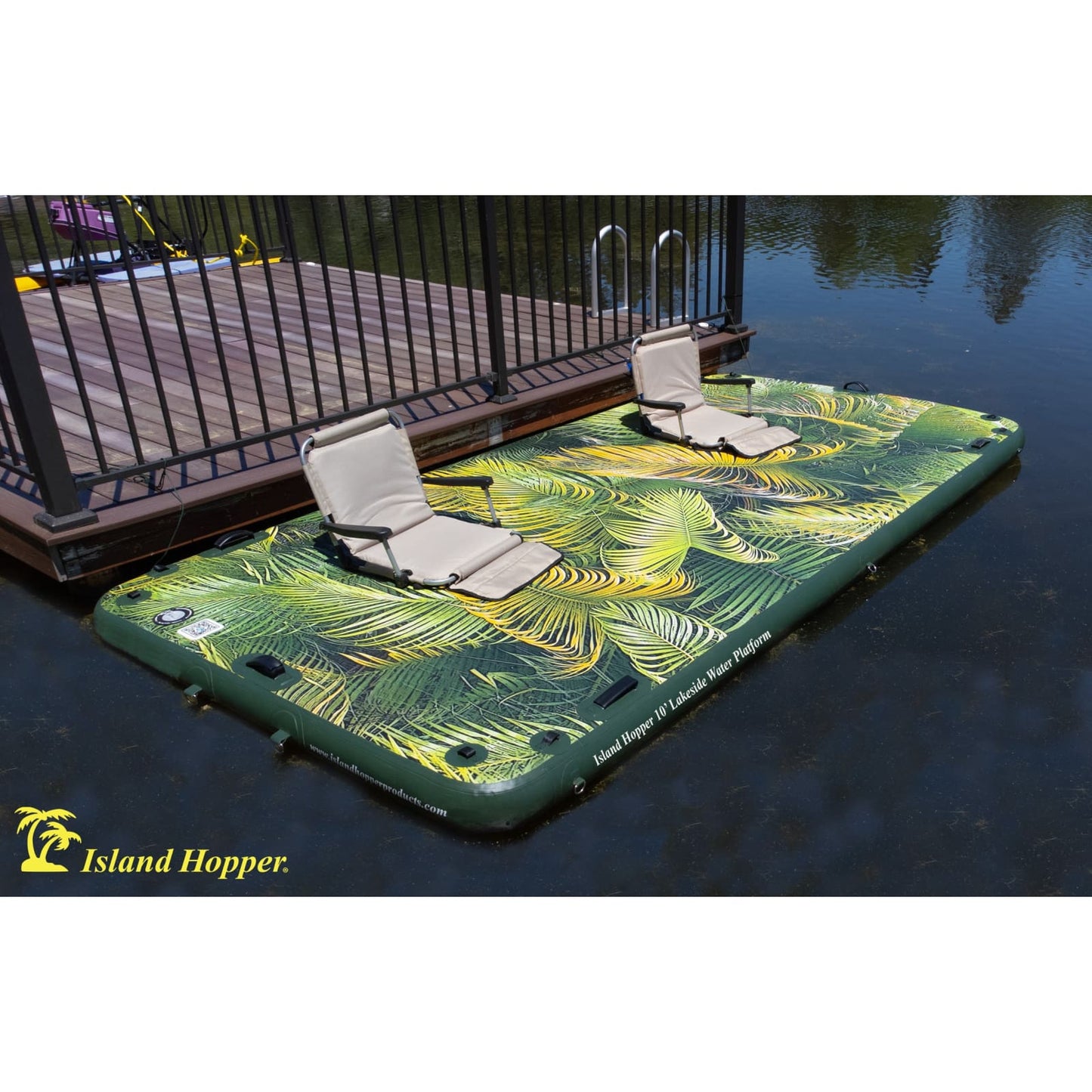 Island Hopper 15’ Water Bouncer Lakeside Water Park with 1 Lakeside Platform/Slide - LKS-WTRPRK15
